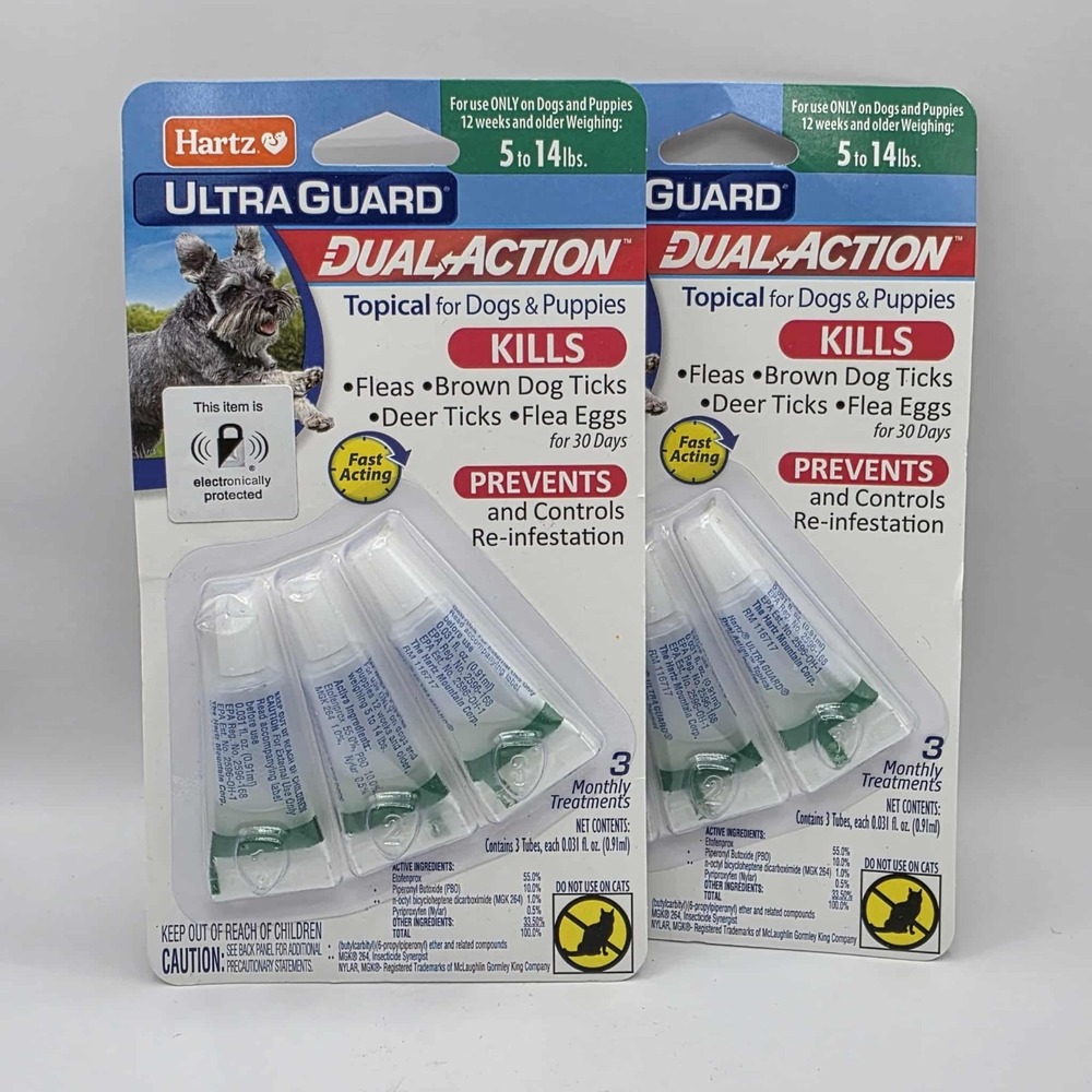 HARTZ Ultra Guard Dual Action Flea & Tick Drops Dogs Puppies 5-14 LBS (2 Pack)